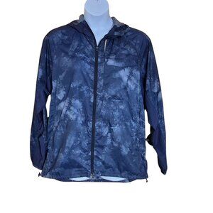 Blue Tie-Dye Zip-Up Hooded Jacket Lightweight gorpcore Outdoor hiking workout